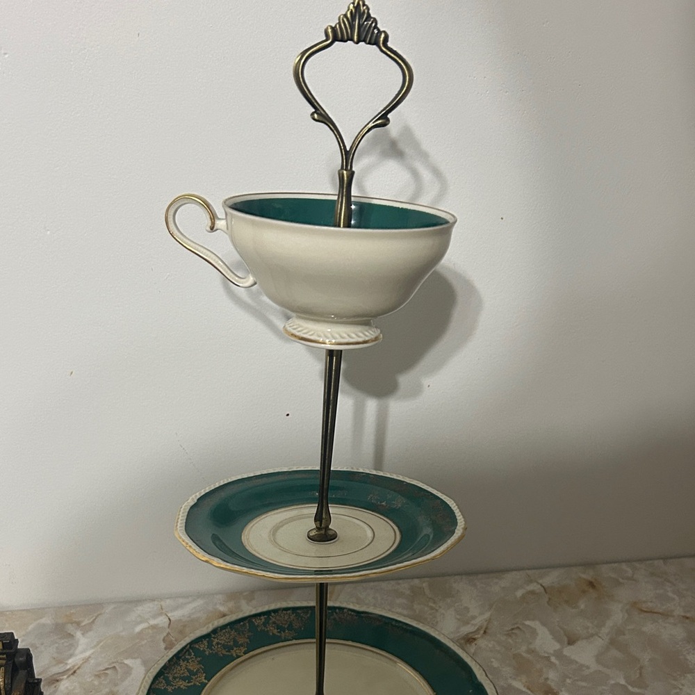 Elegant Teal and Cream Tiered Serving Stand